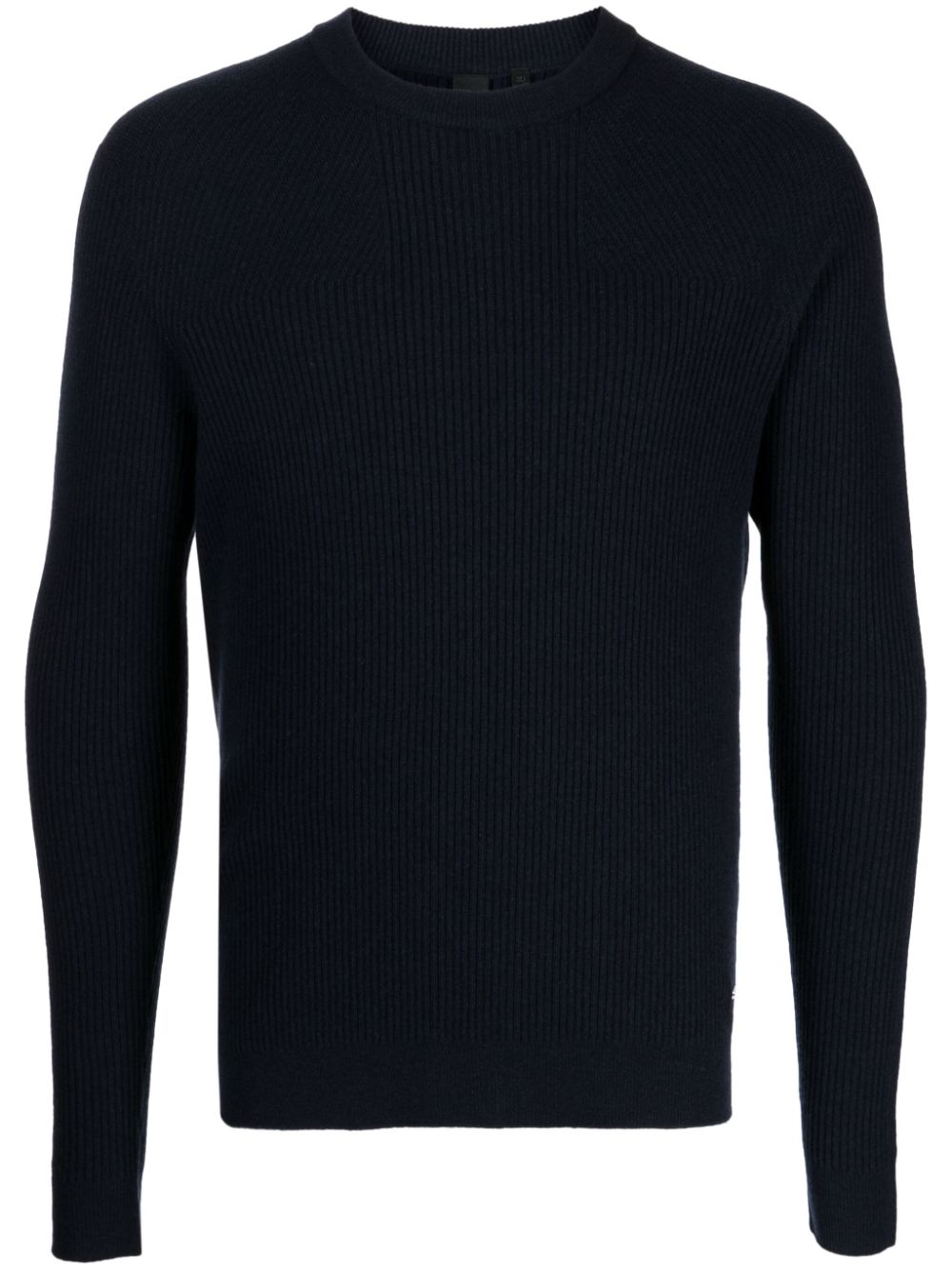Logo-plaque ribbed-knit jumper - Blue