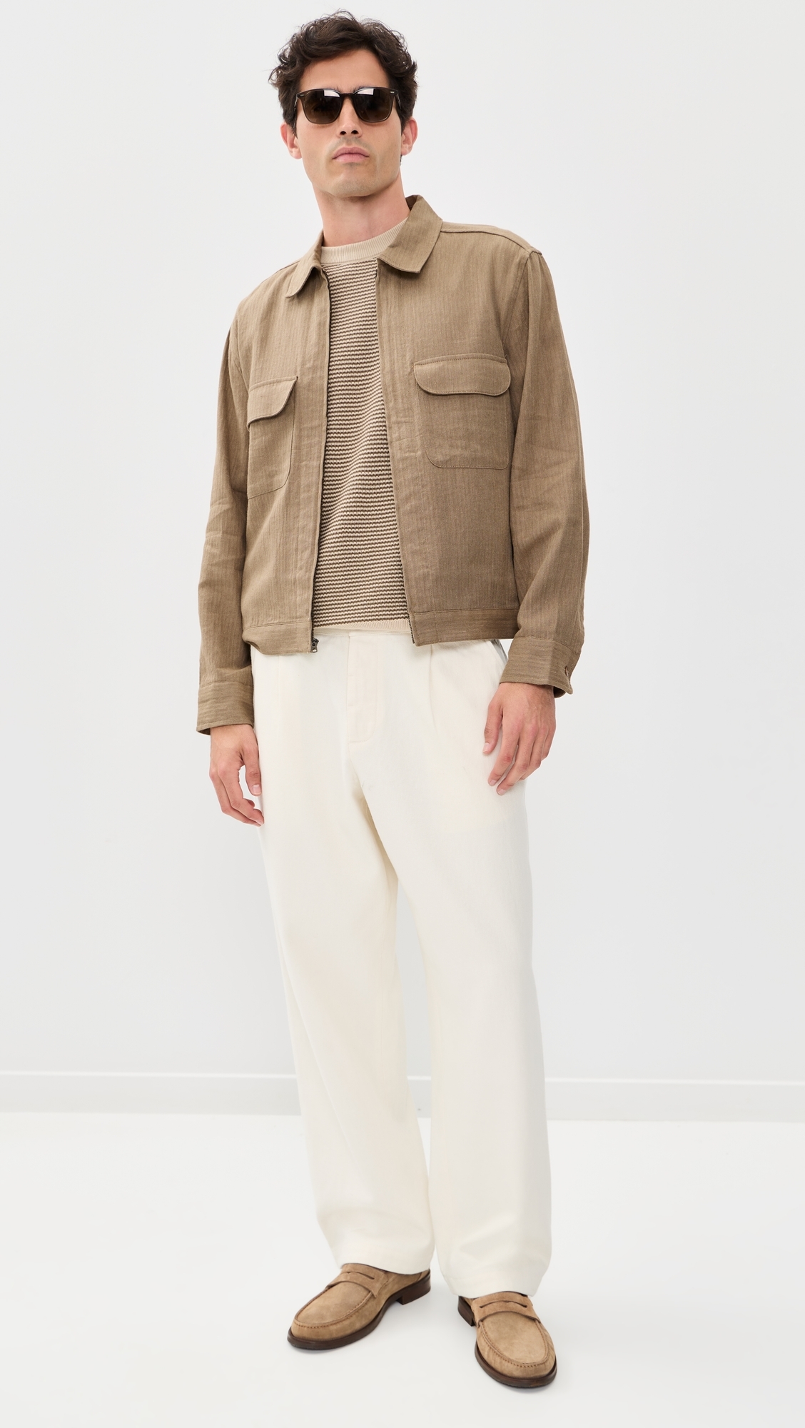 Herringbone Linen Zip Jacket Olive