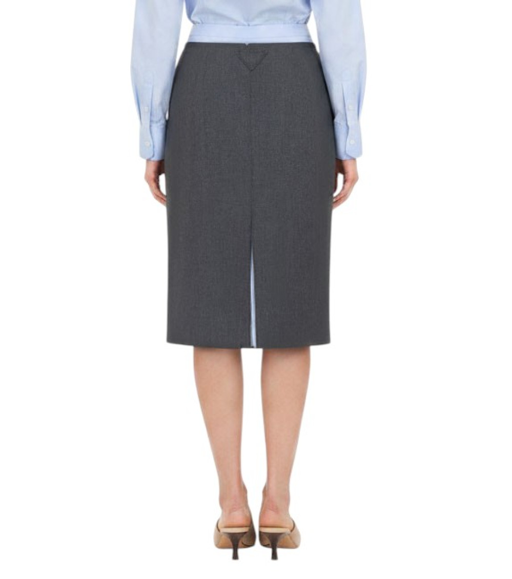 Grey Solid Midi Skirt