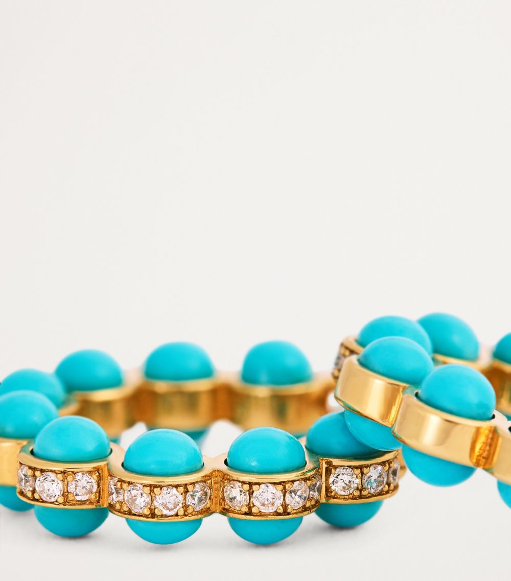 Yellow Gold And Diamond Atoms Hoop Earrings