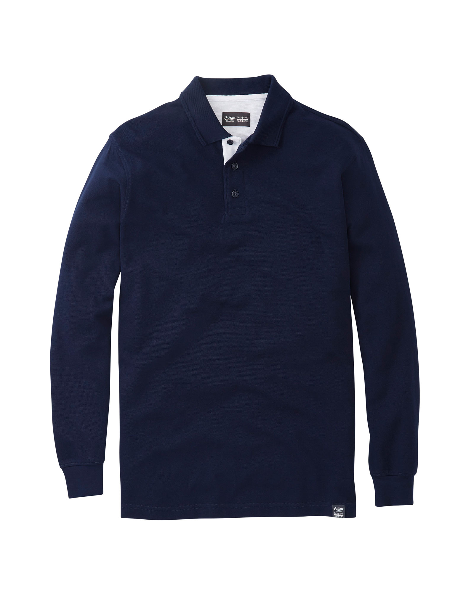 Long Sleeve Polo Shirt in Navy, 100% Cotton