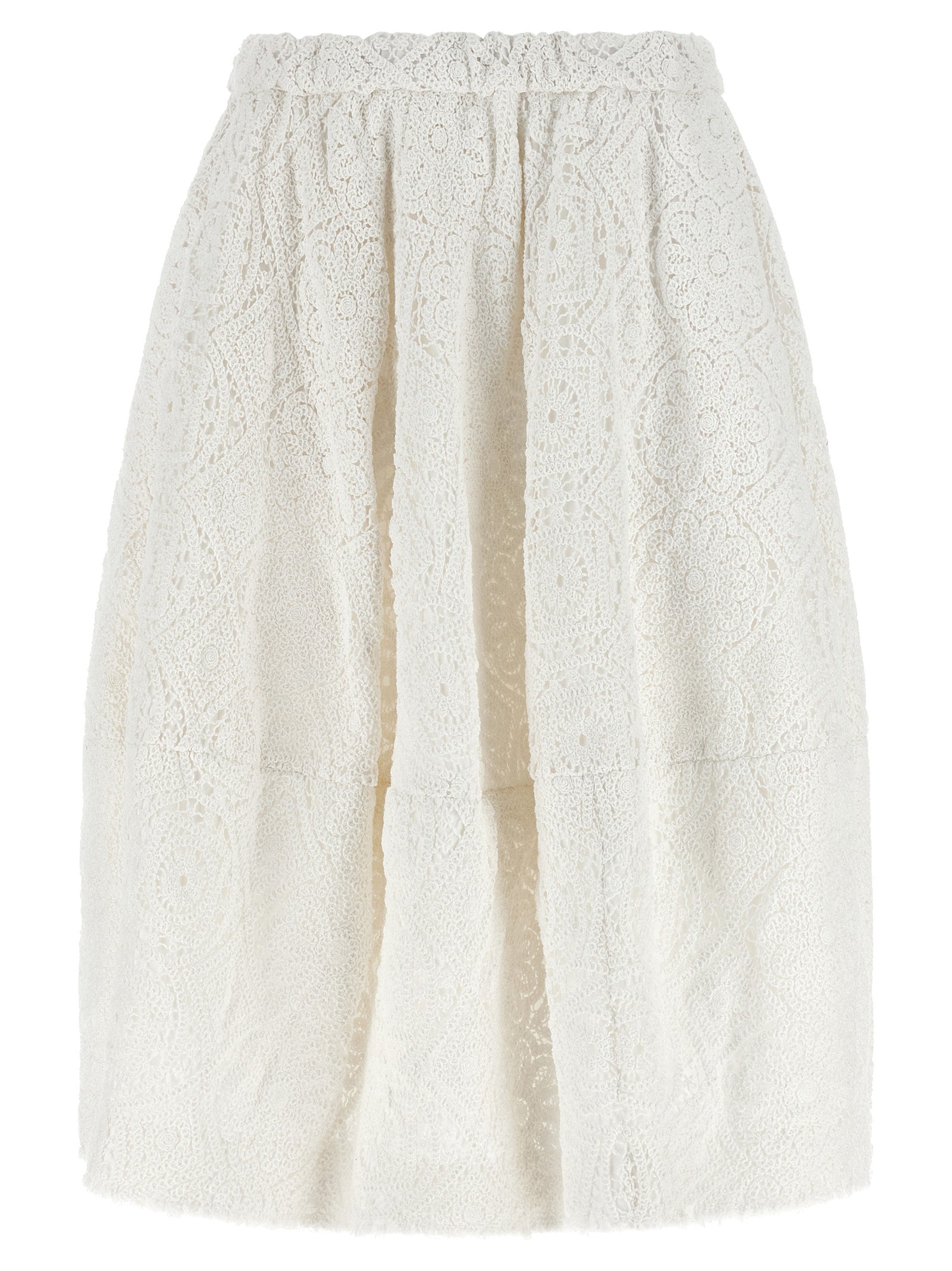 Cotton Lace Midi Skirt — White
