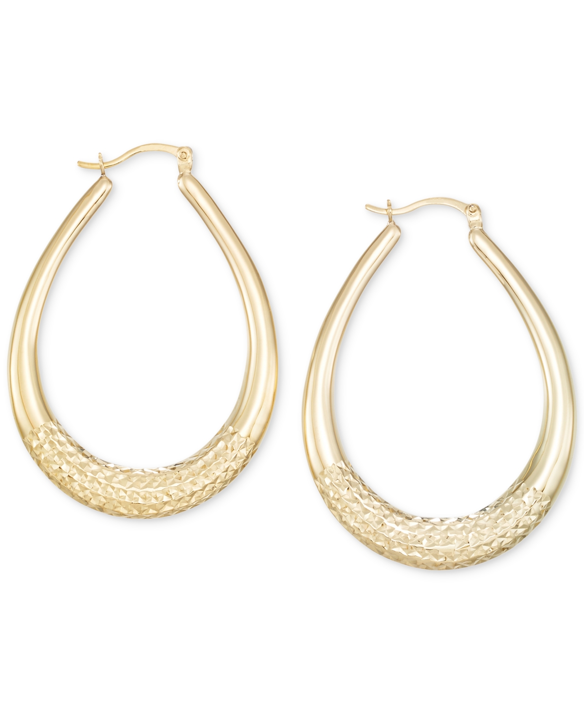 Large Patterned Teardrop Shape Hoop Earrings in 14k Gold Vermeil - Yellow Gold