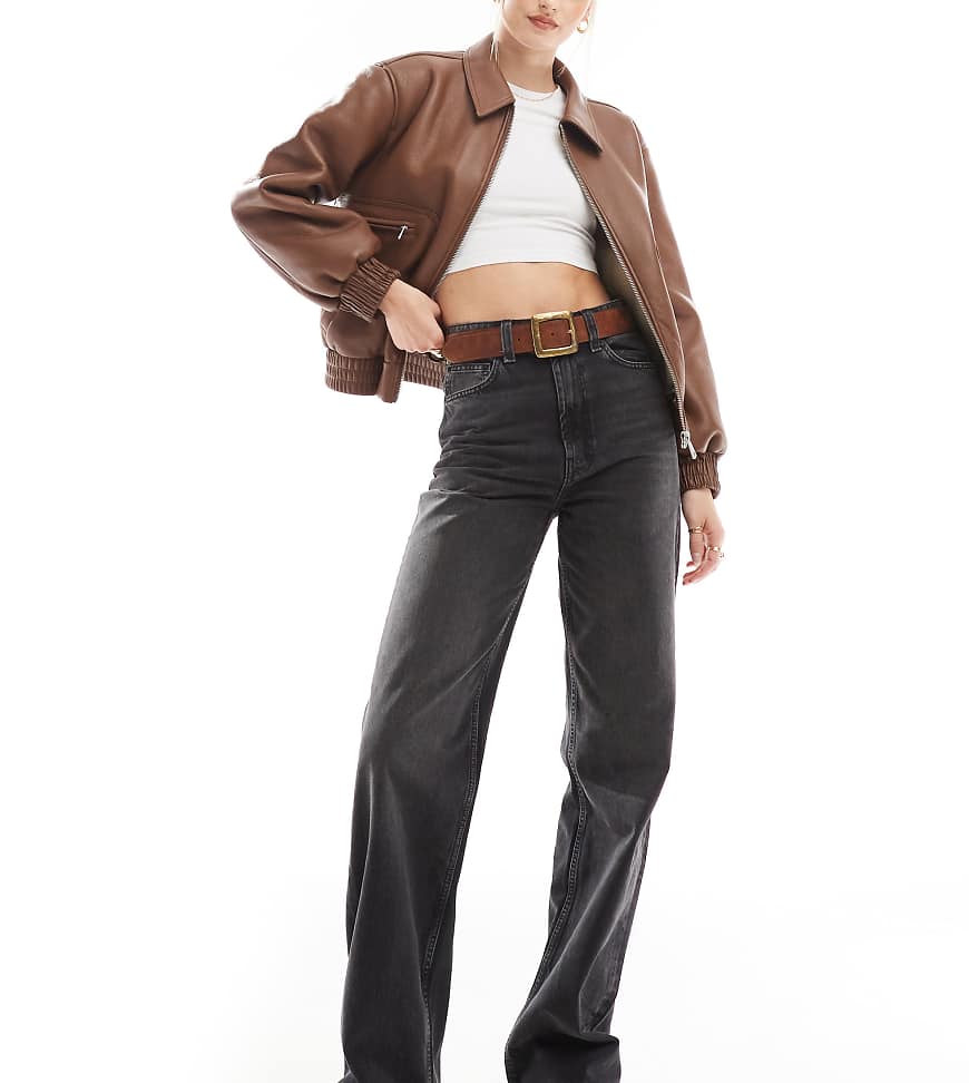 ASOS DESIGN Tall wide leg dad jeans in washed black