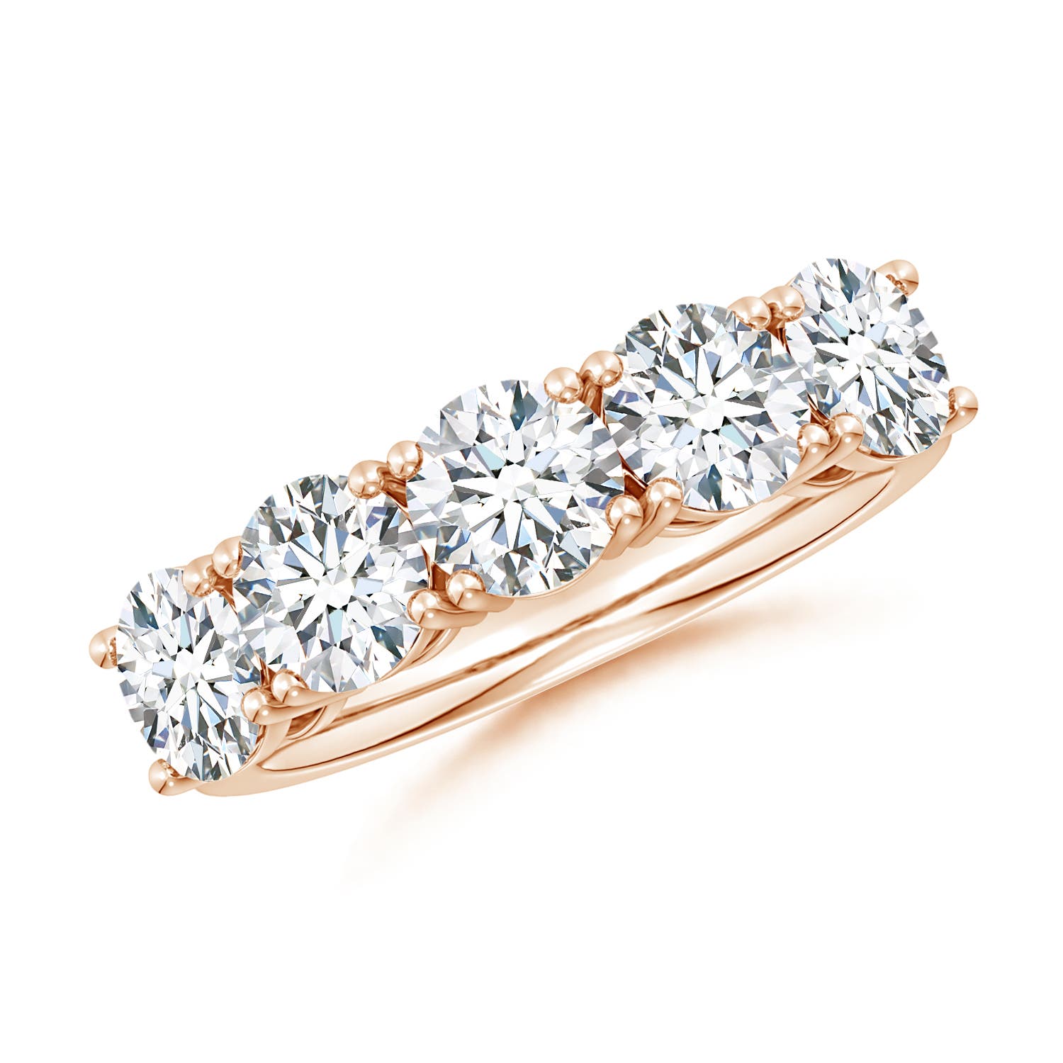 Angara 3.15 CTW Lab-Grown Prong-Set Round Diamond Five Stone Wedding Ring in 18K Rose Gold