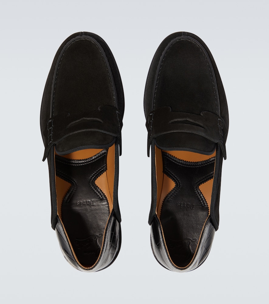 Christian Louboutin Penny No Back suede and croc-effect loafers