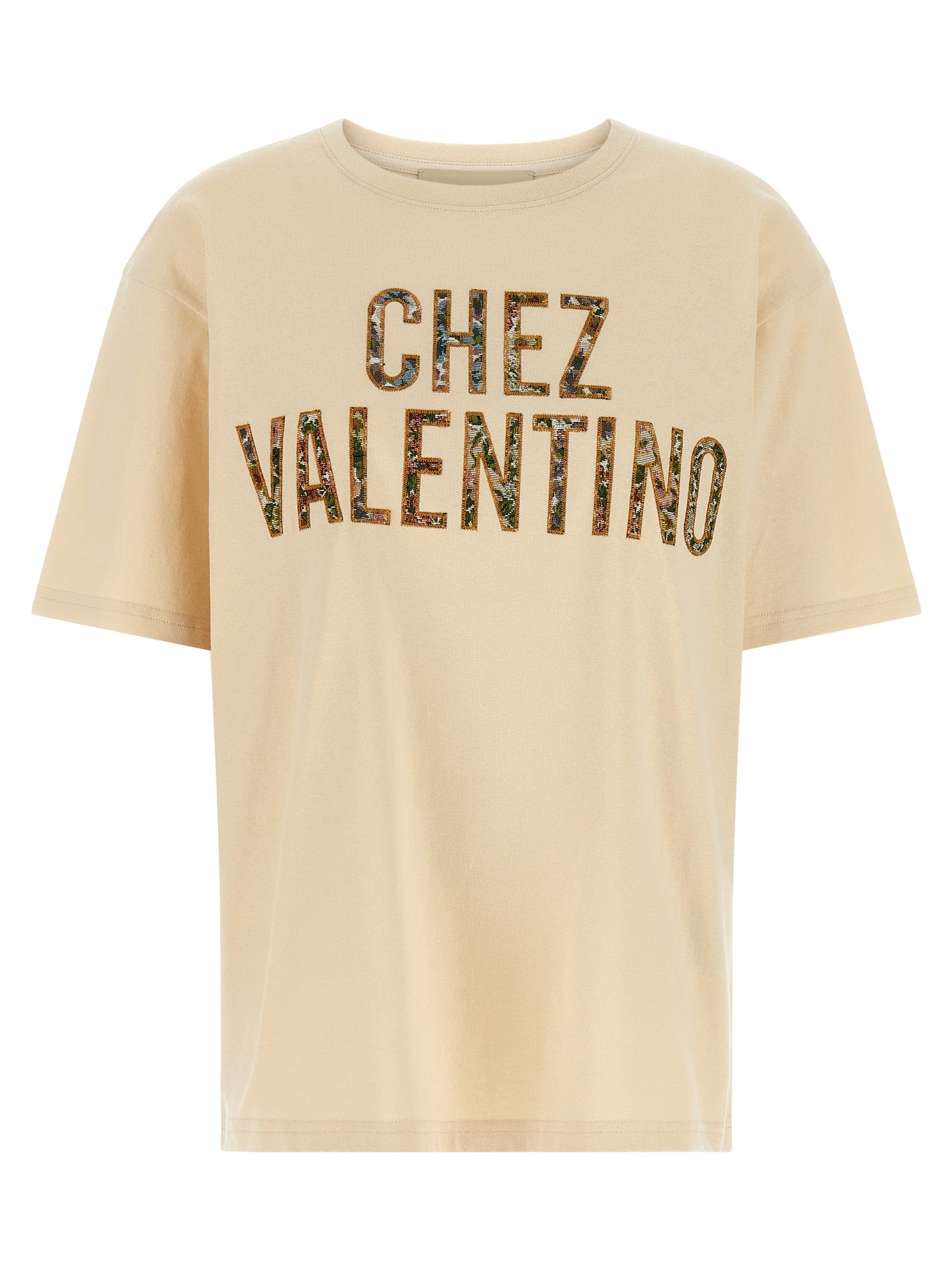Logo-Embroidered Cotton T-Shirt — Beige