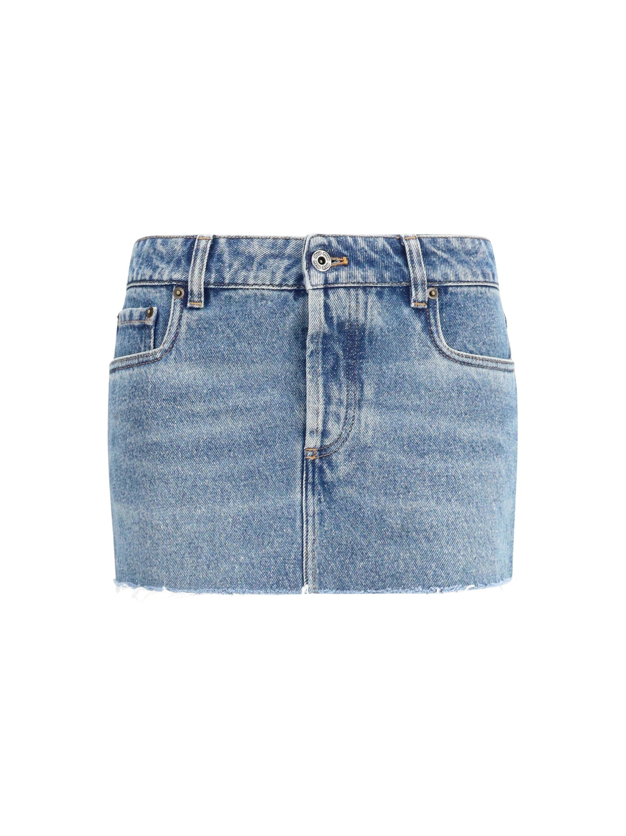 Frayed Denim Mini Skirt — Blue