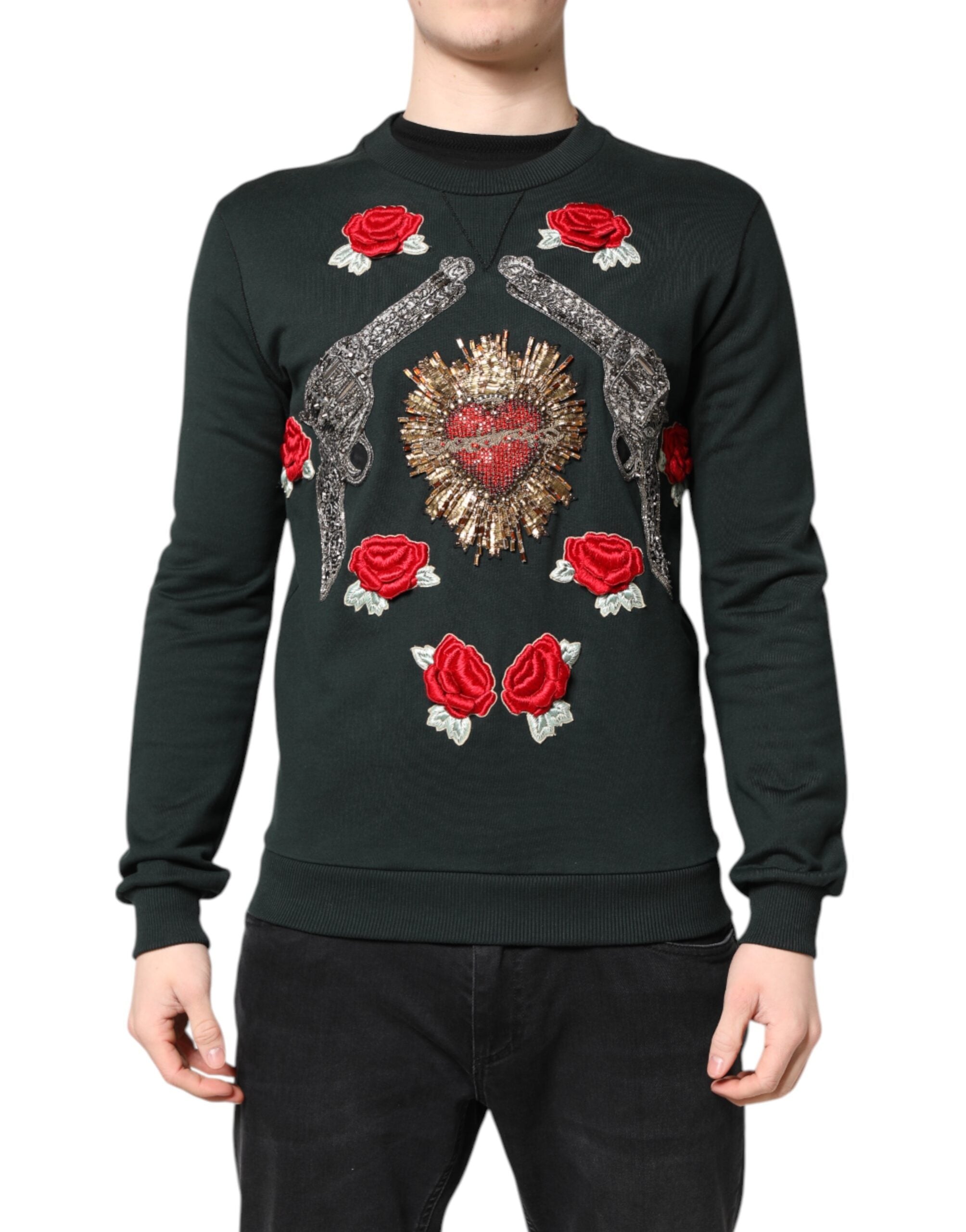 Sacred Heart Floral Embroidery Sweatshirt — Black