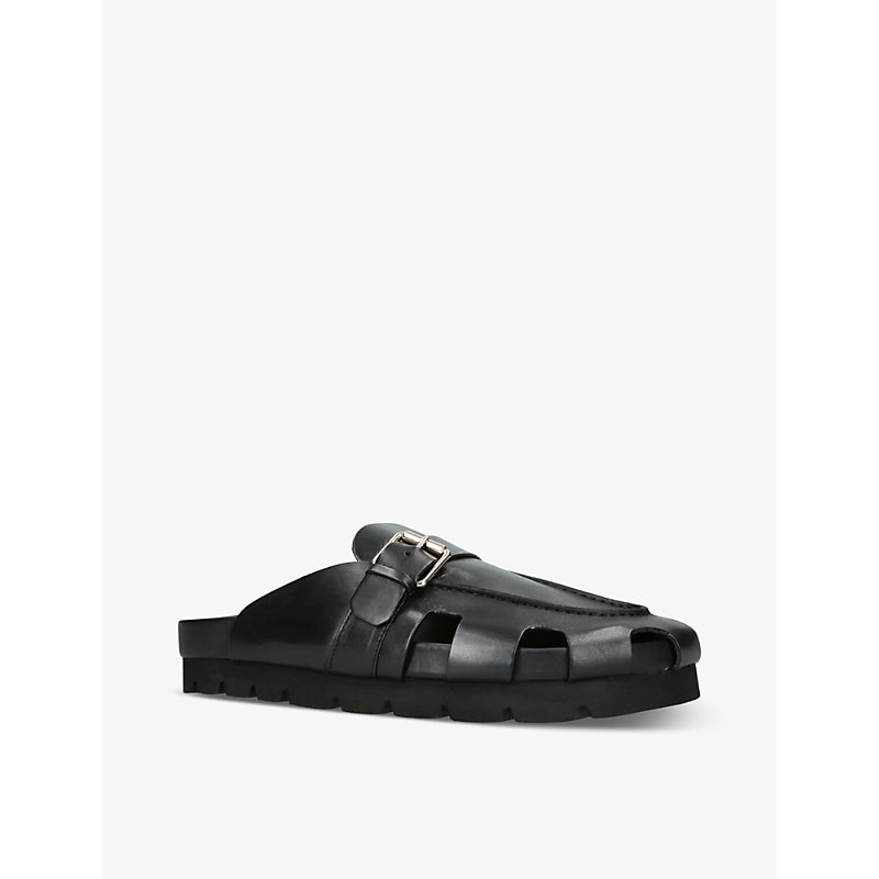 Mens Black Dale Cut-out Leather Sandals
