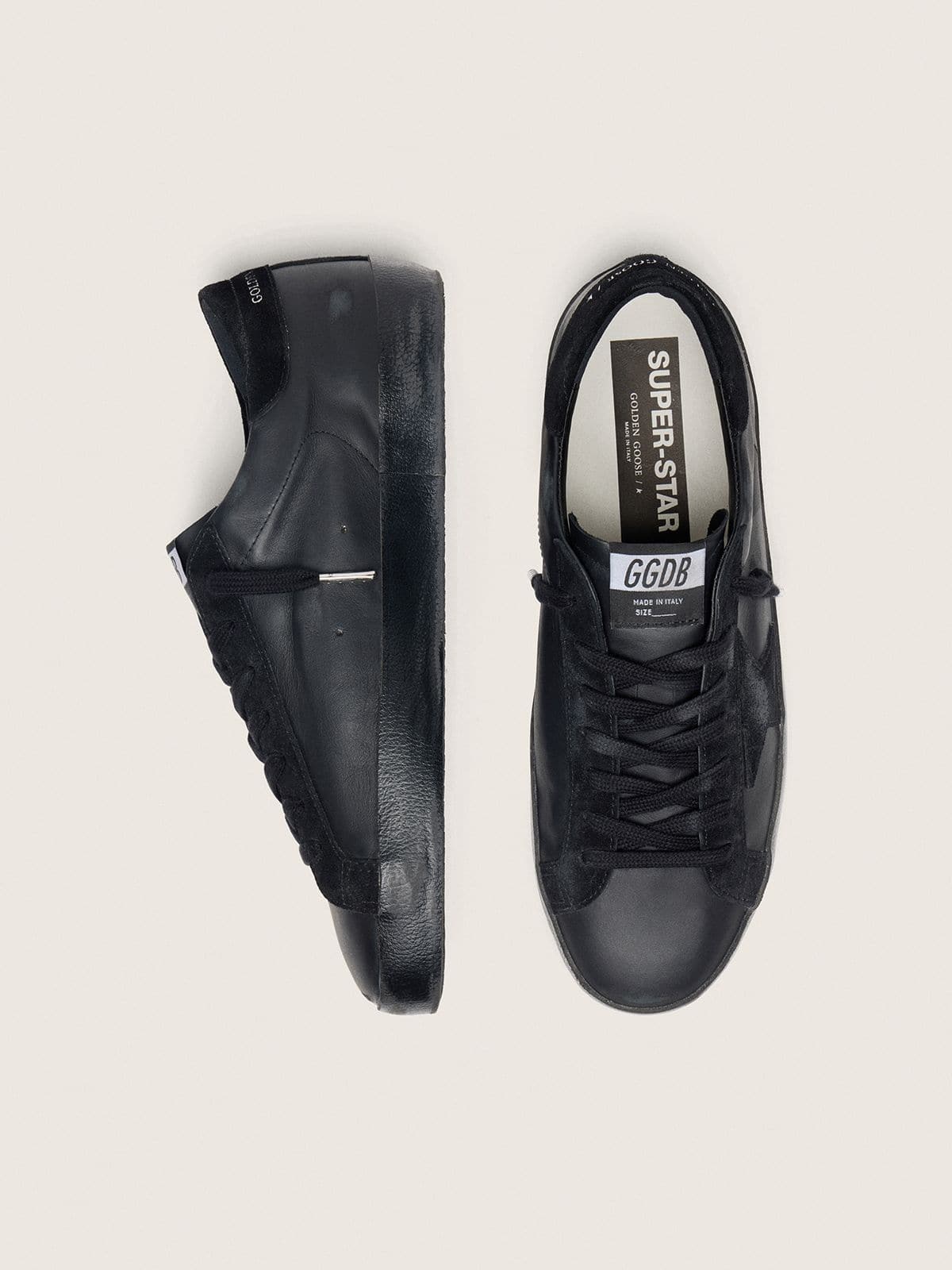 Golden Goose - Men's Super-star In Black Nappa With Suede Details And Black Foxing, Man