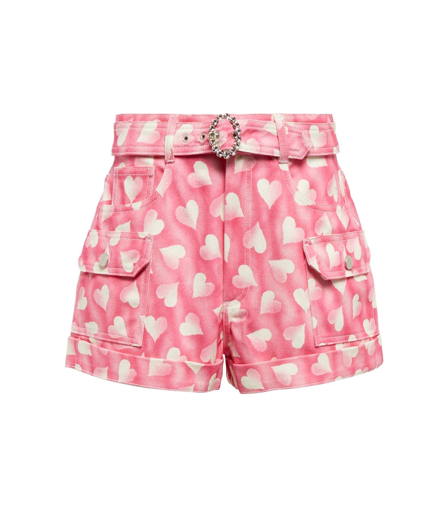 Heart print high-rise denim shorts