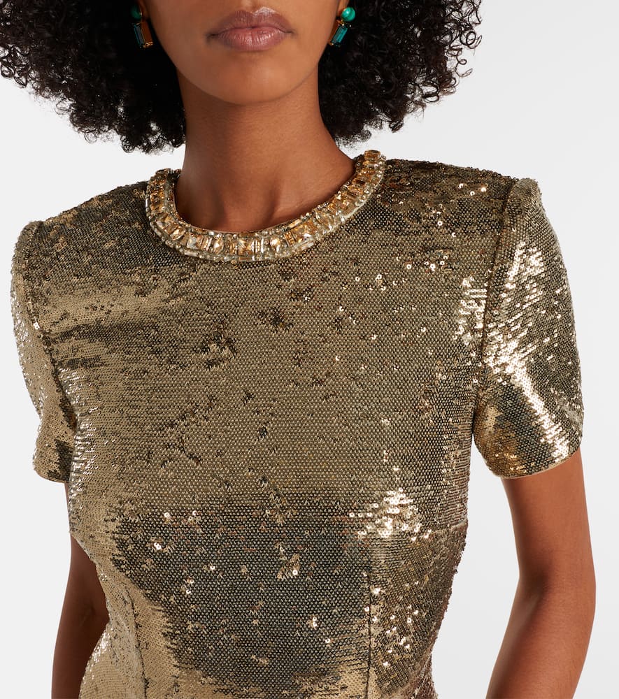 Crystal-embellished sequined gown