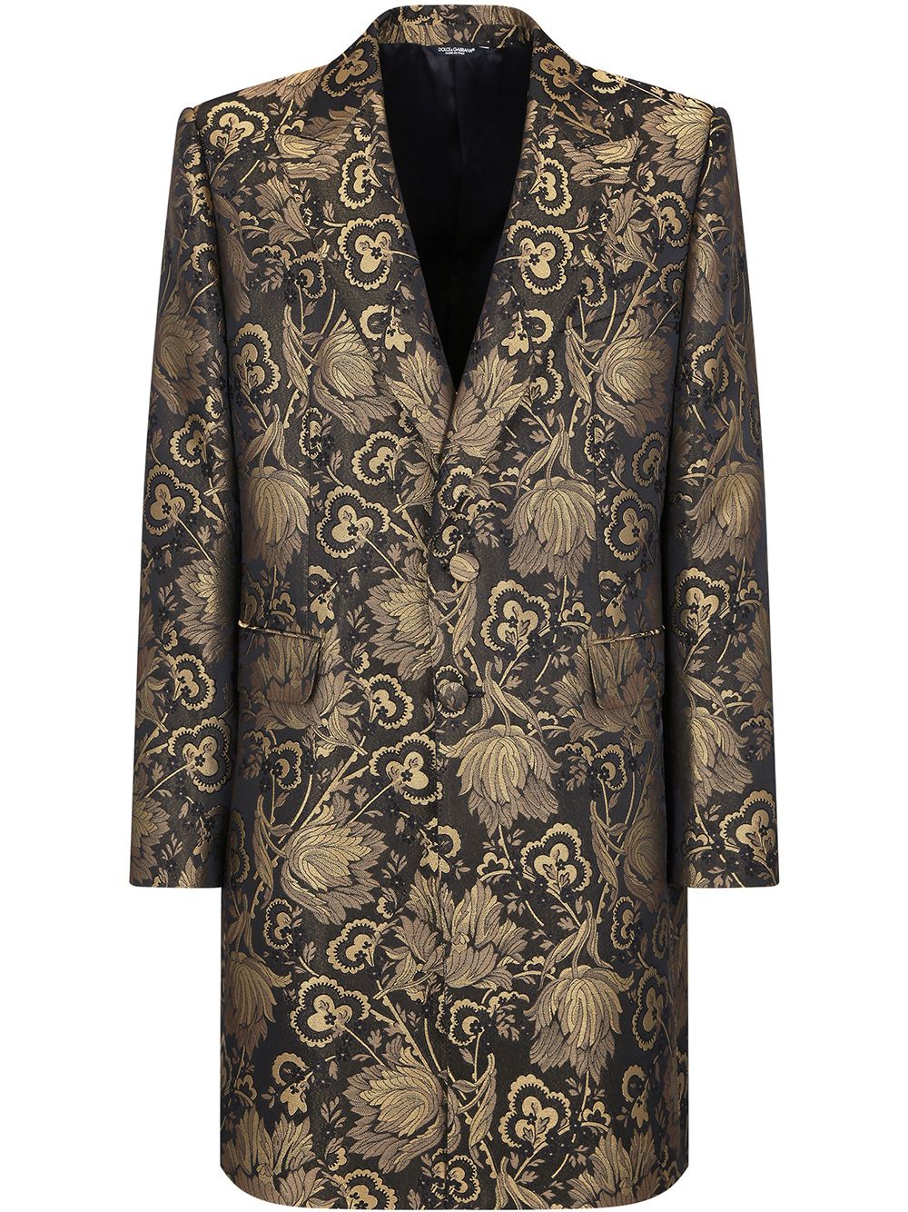 Jacquard single-breasted coat - Black