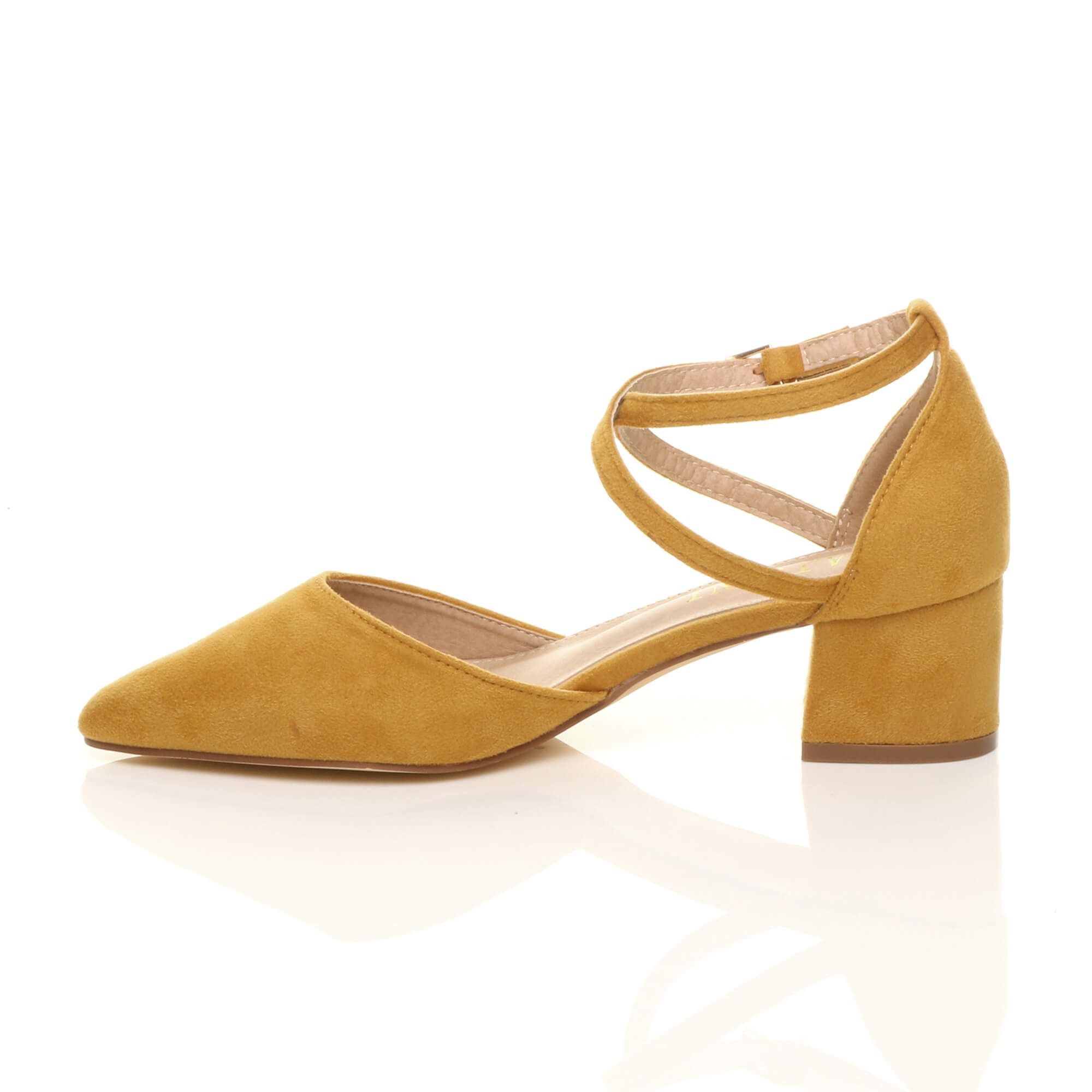 Mid Block Heel Crossed Strap Pointed Toe Faux Suede 2 Part Heels