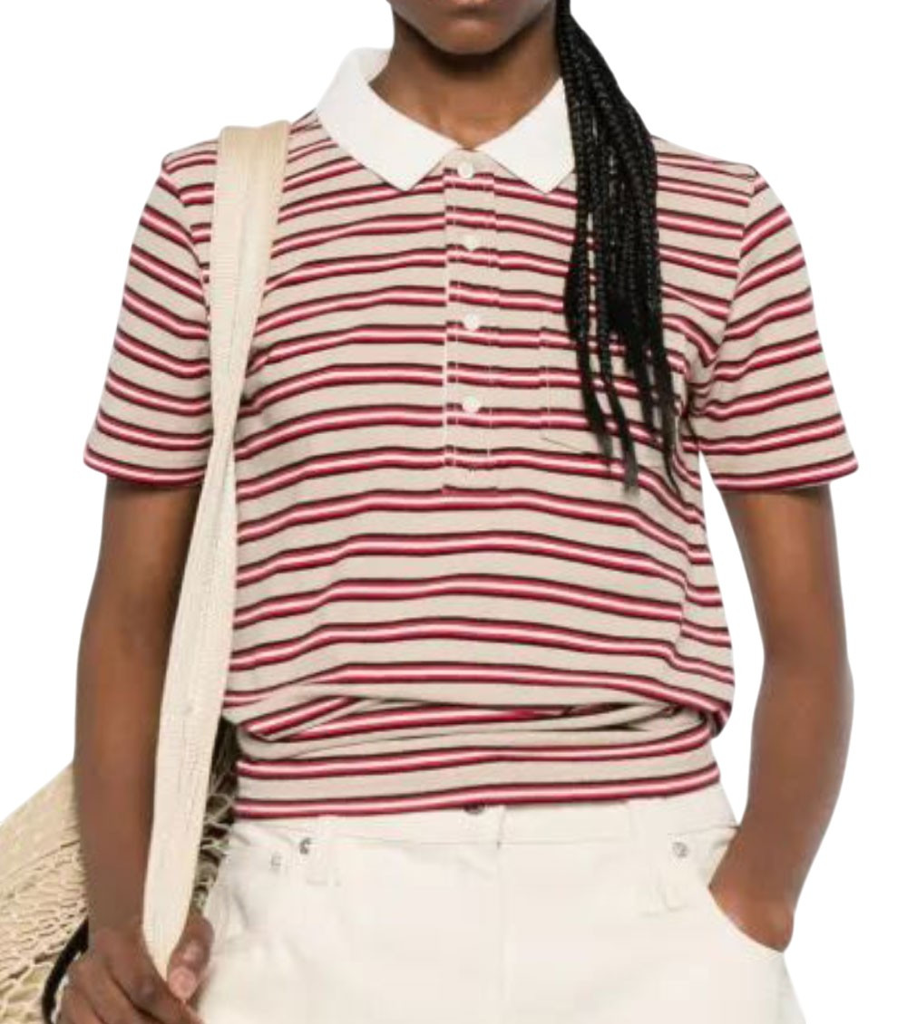 Beige Stripes Shirt Collar Polo