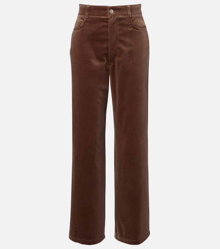 High-rise cotton velvet wide-leg pants