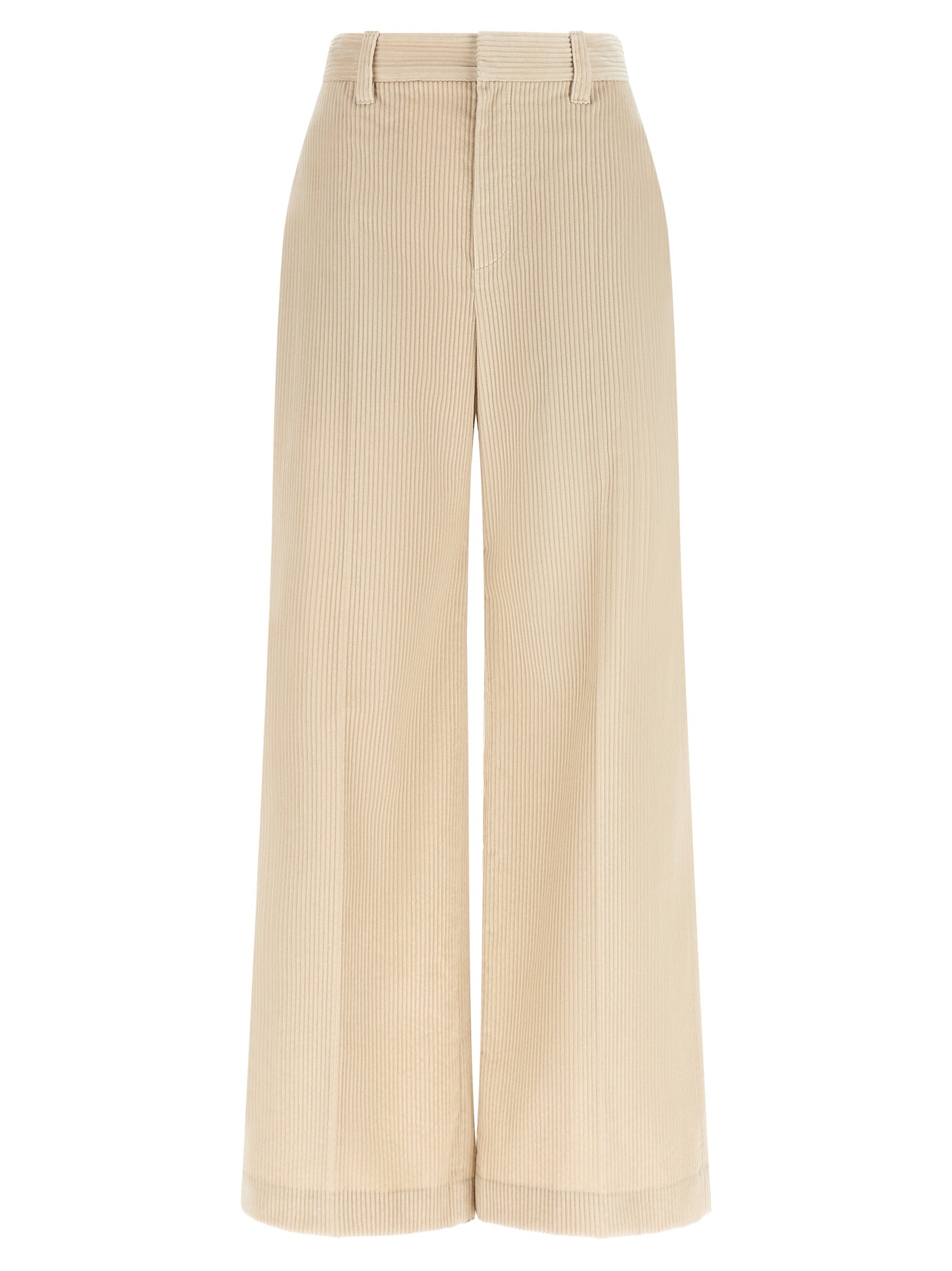 Wide-Leg Cotton Trousers — Beige