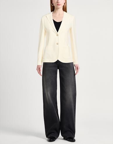 Woman Blazer Cream Size 6 Cotton, Lycra