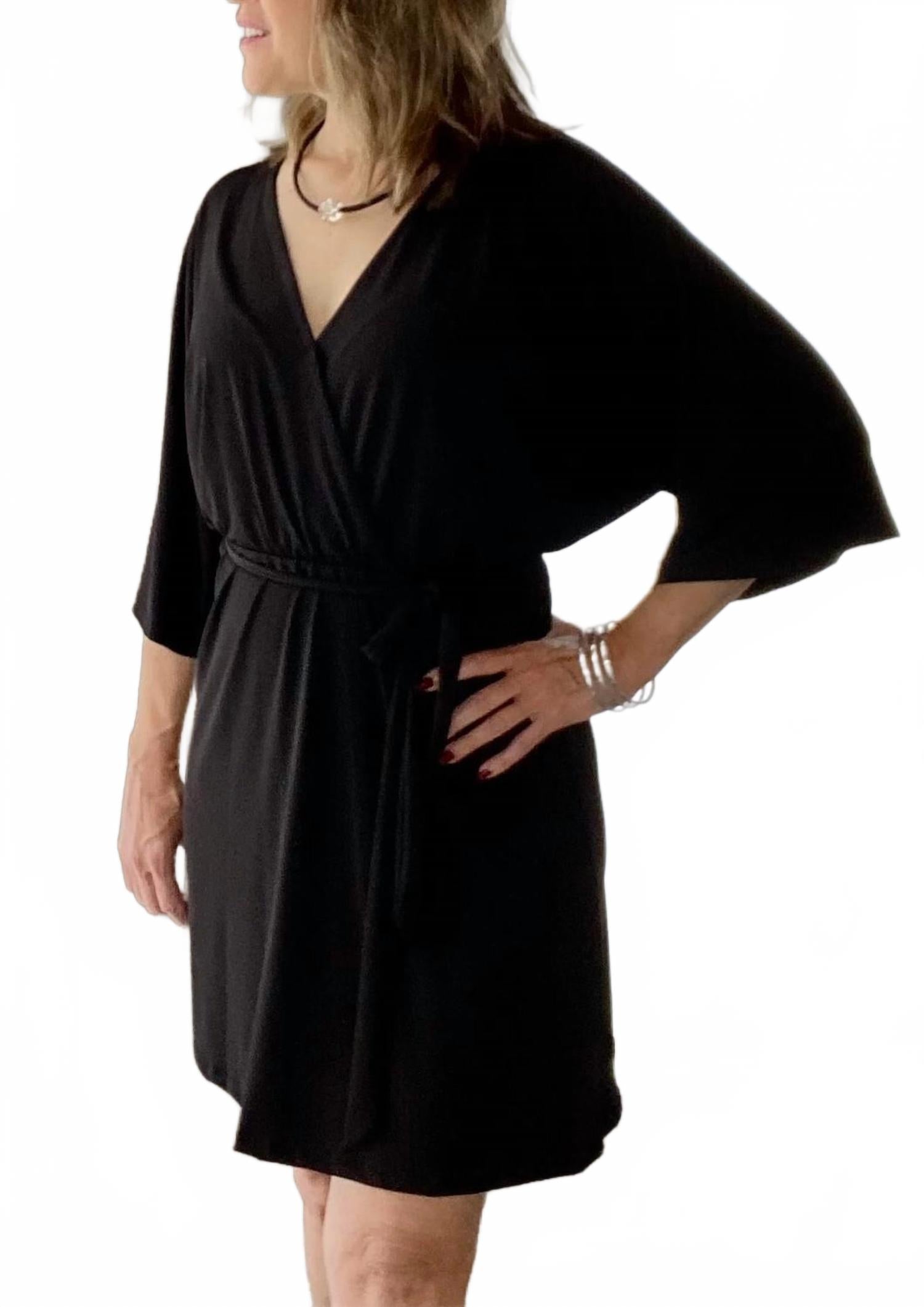 Kimono Style Dress With Belt In Black