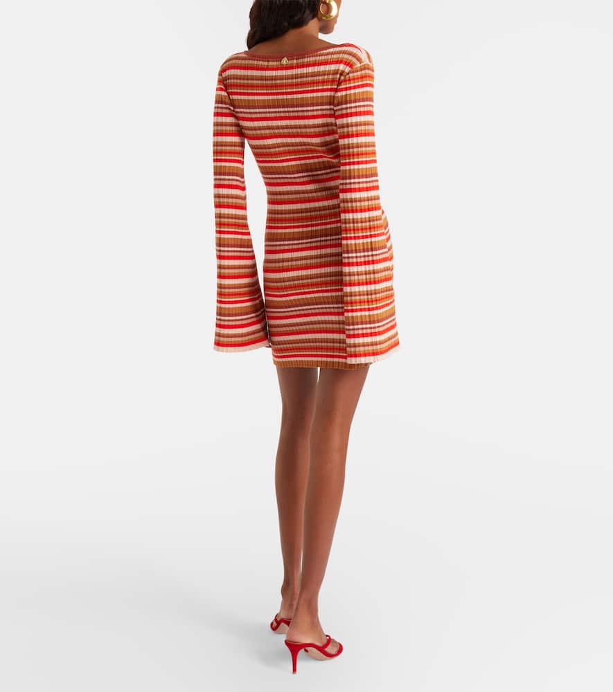Rey cutout ribbed-knit striped minidress