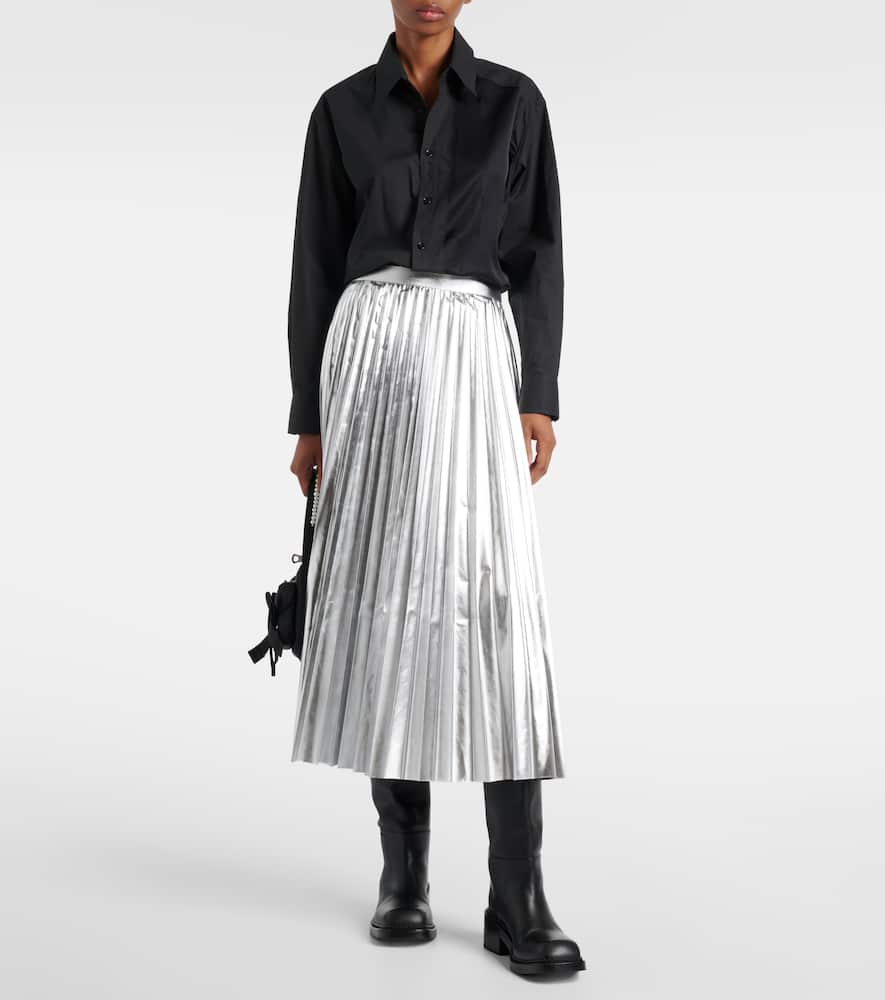 Pleated metallic-effect midi skirt