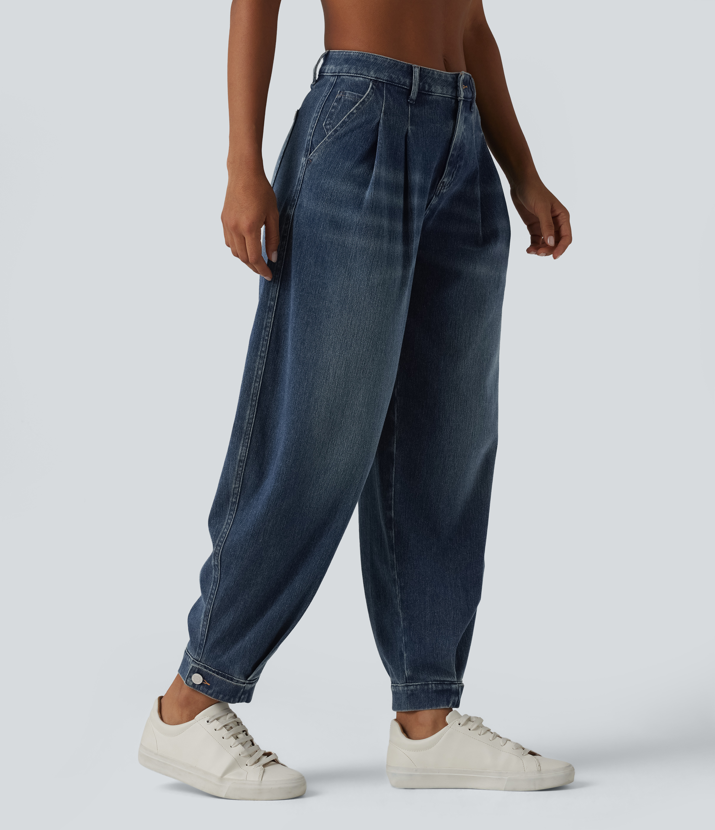 Flex™ Mid Rise Denim Casual Balloon Joggers with Pockets  - Pageant Blue Denim