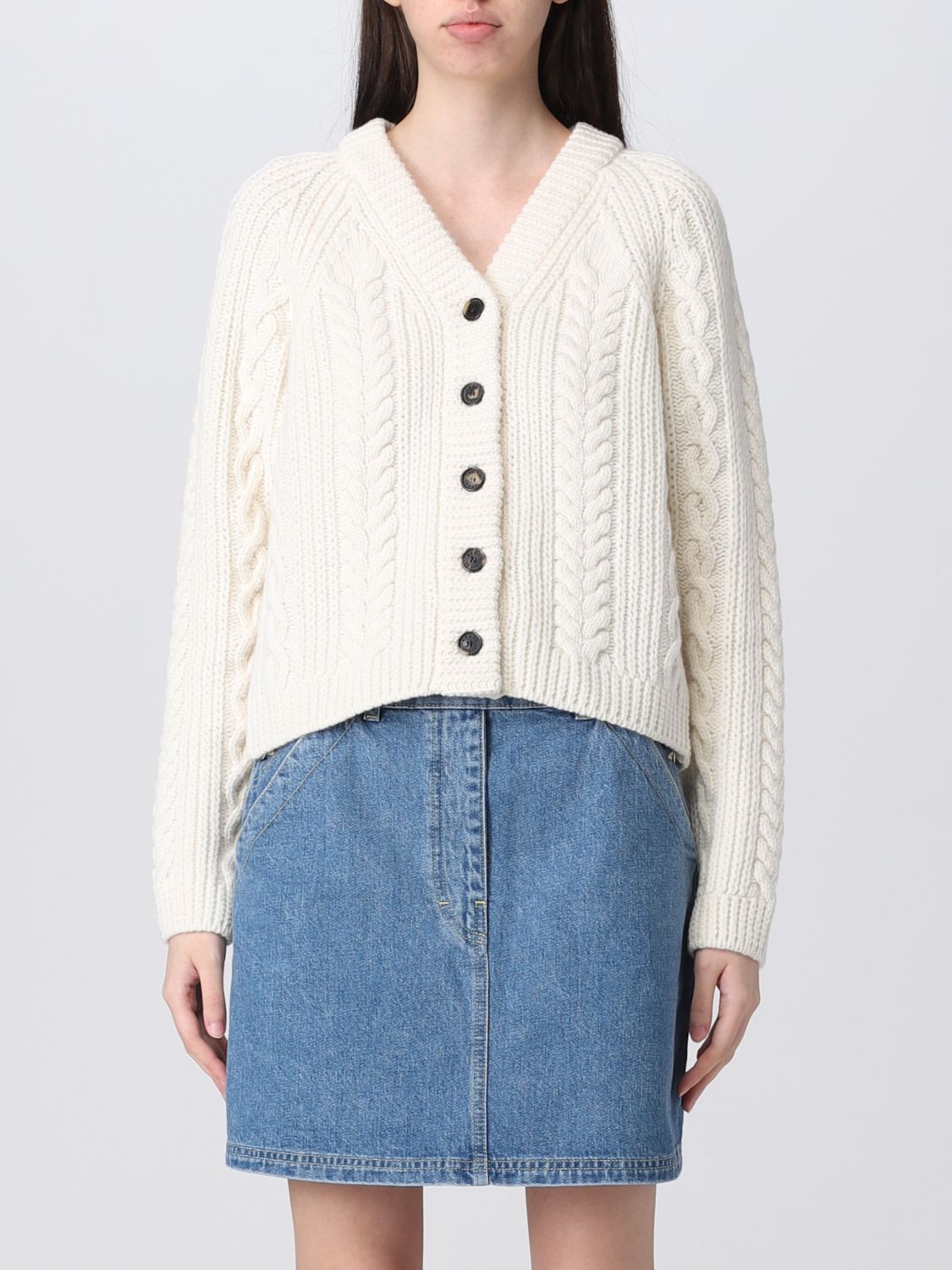 Cable-knit V-neck cardigan