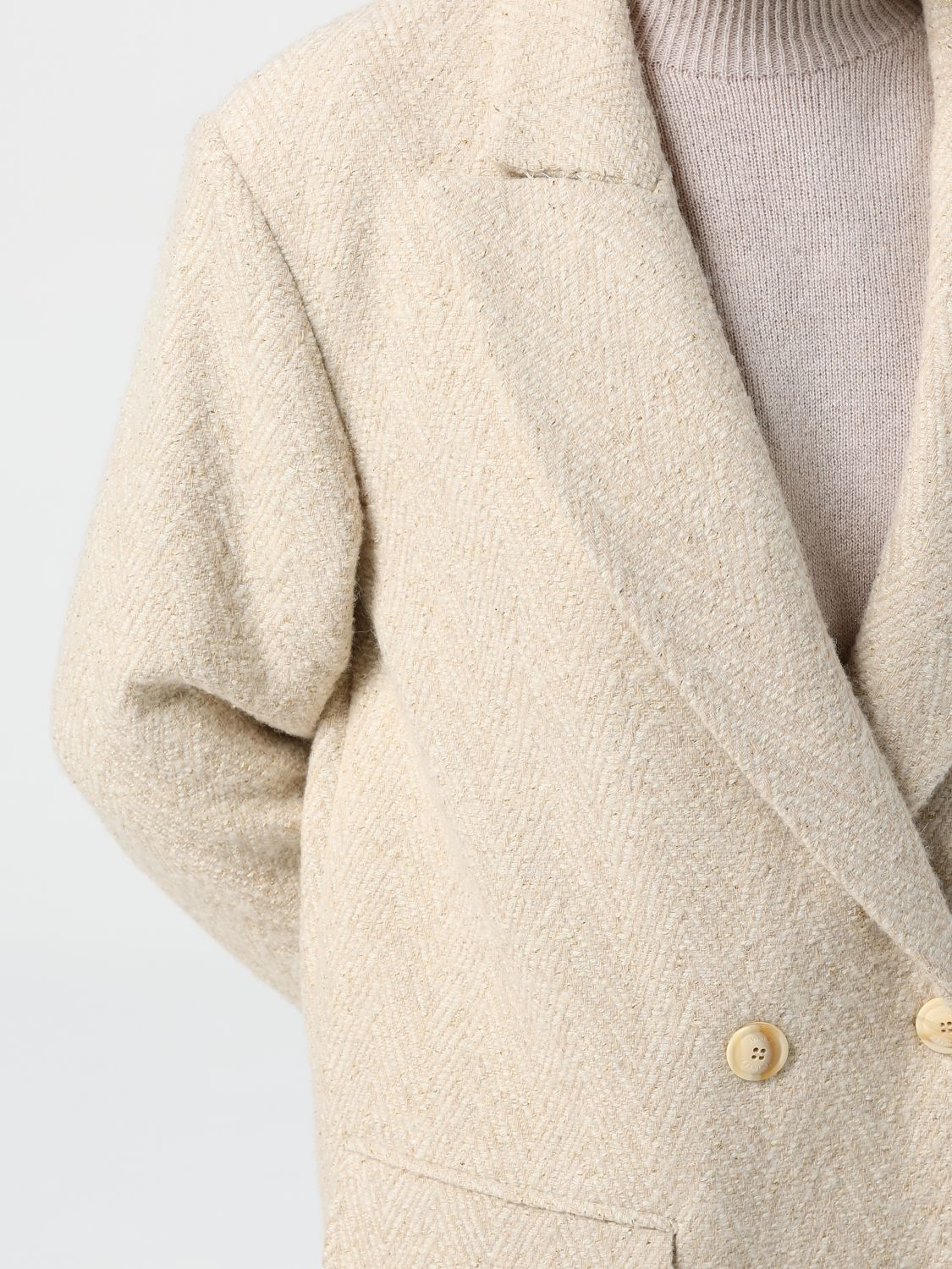 Double-breasted herringbone coat - Neutrals