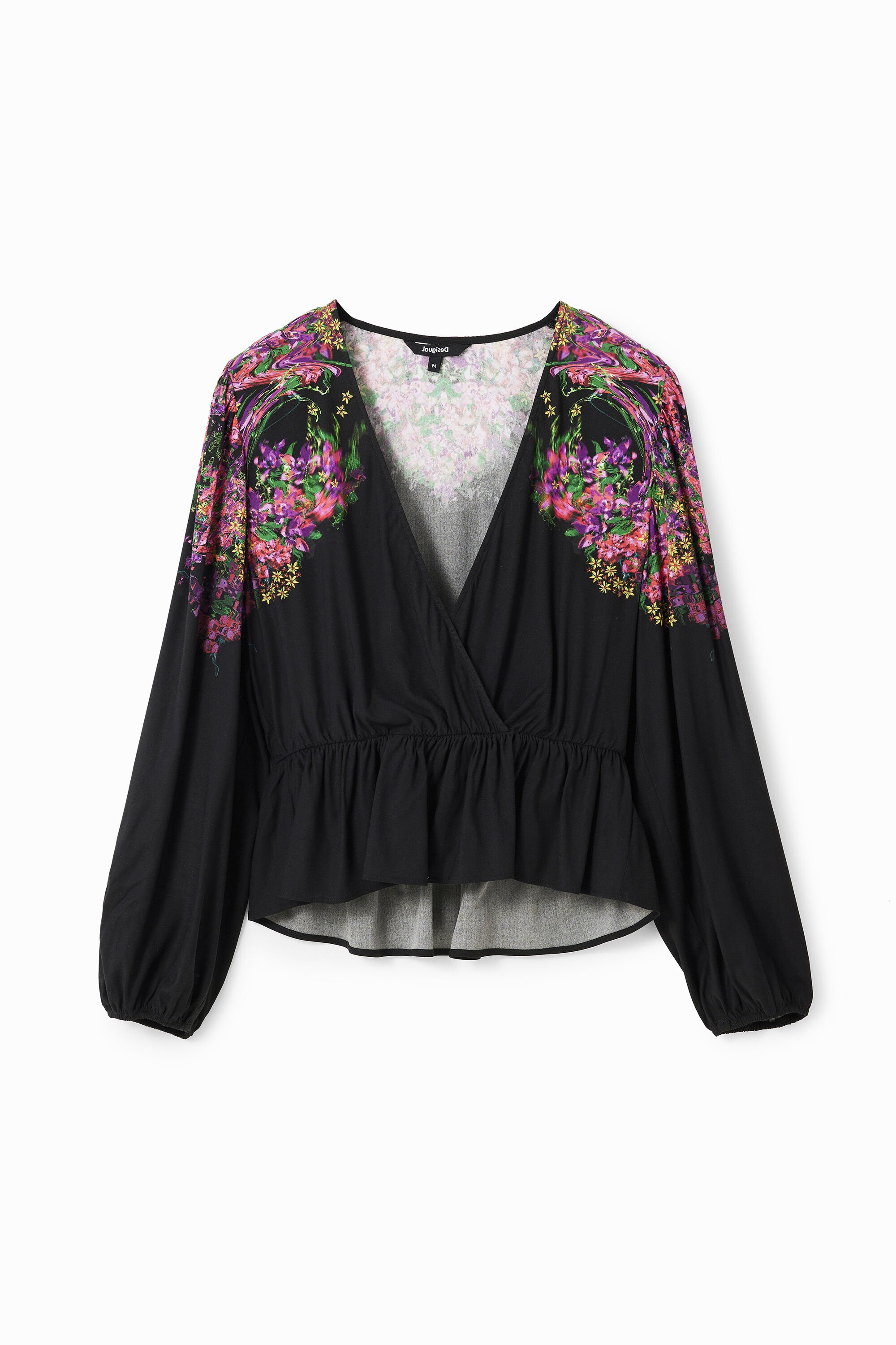 Digital floral wrap blouse