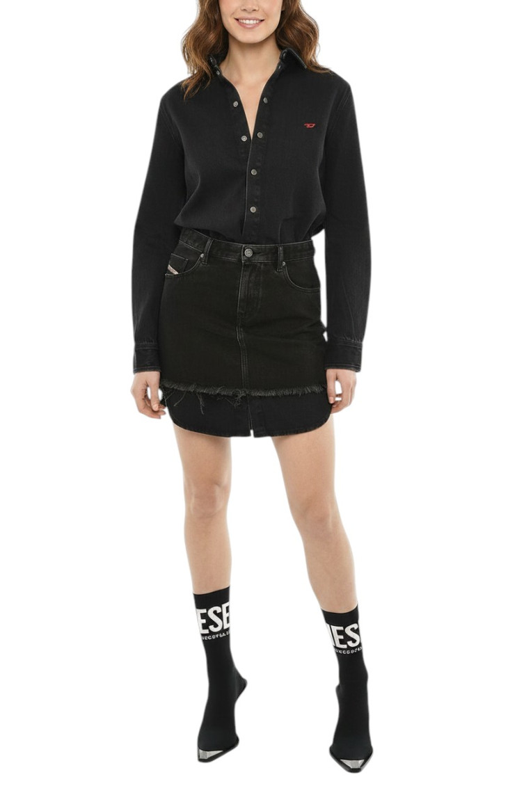 Denim dress with skirt detail - Dresses - Woman - Black
