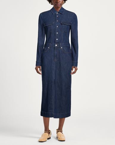 Woman Midi dress Blue Size L Cotton, Modal, Polyester, Elastane