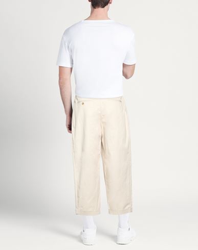 Man Pants Cream Size L Cotton, Polyurethane