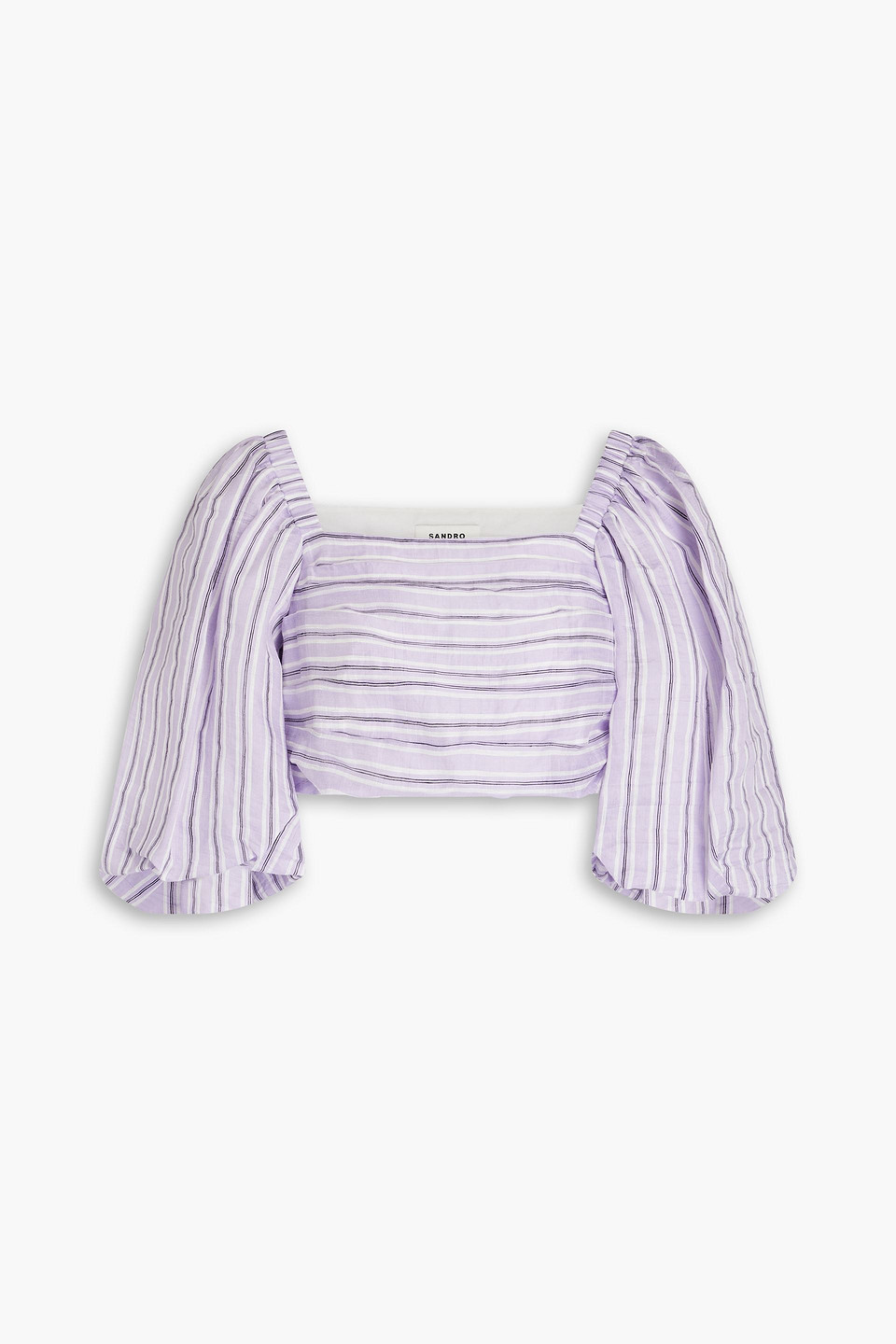 Cropped striped linen-blend gauze top