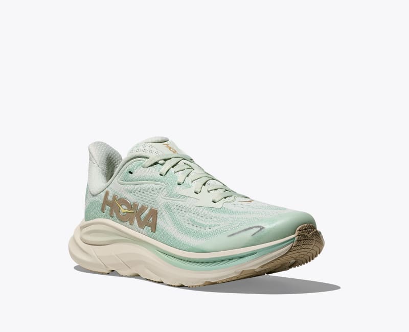 HOKA Clifton 10 Shoes in Sea Glass/Truffle Salt