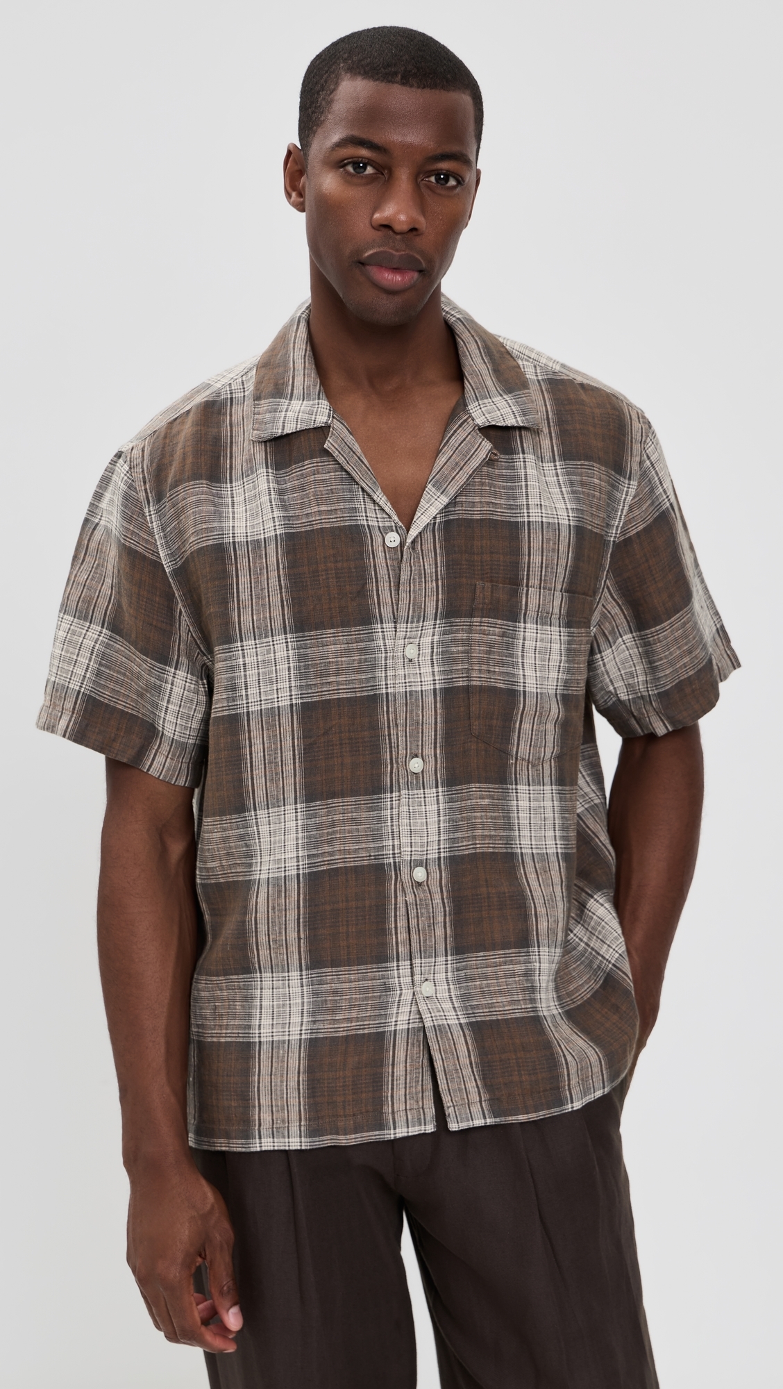 Short Sleeve Linen Top Plum Heritage Plaid