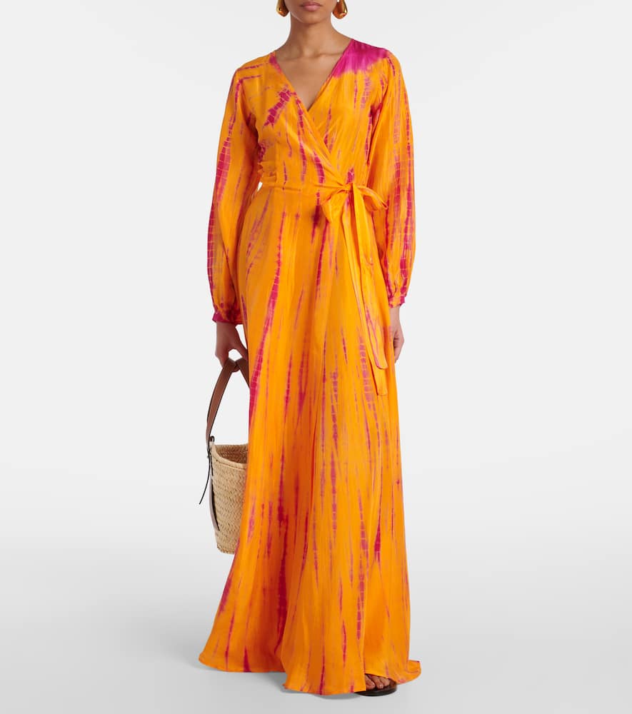 Tie-dye silk wrap dress