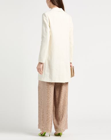 Woman Overcoat & Trench Coat Cream Size 12 Linen, Silk, Polyester