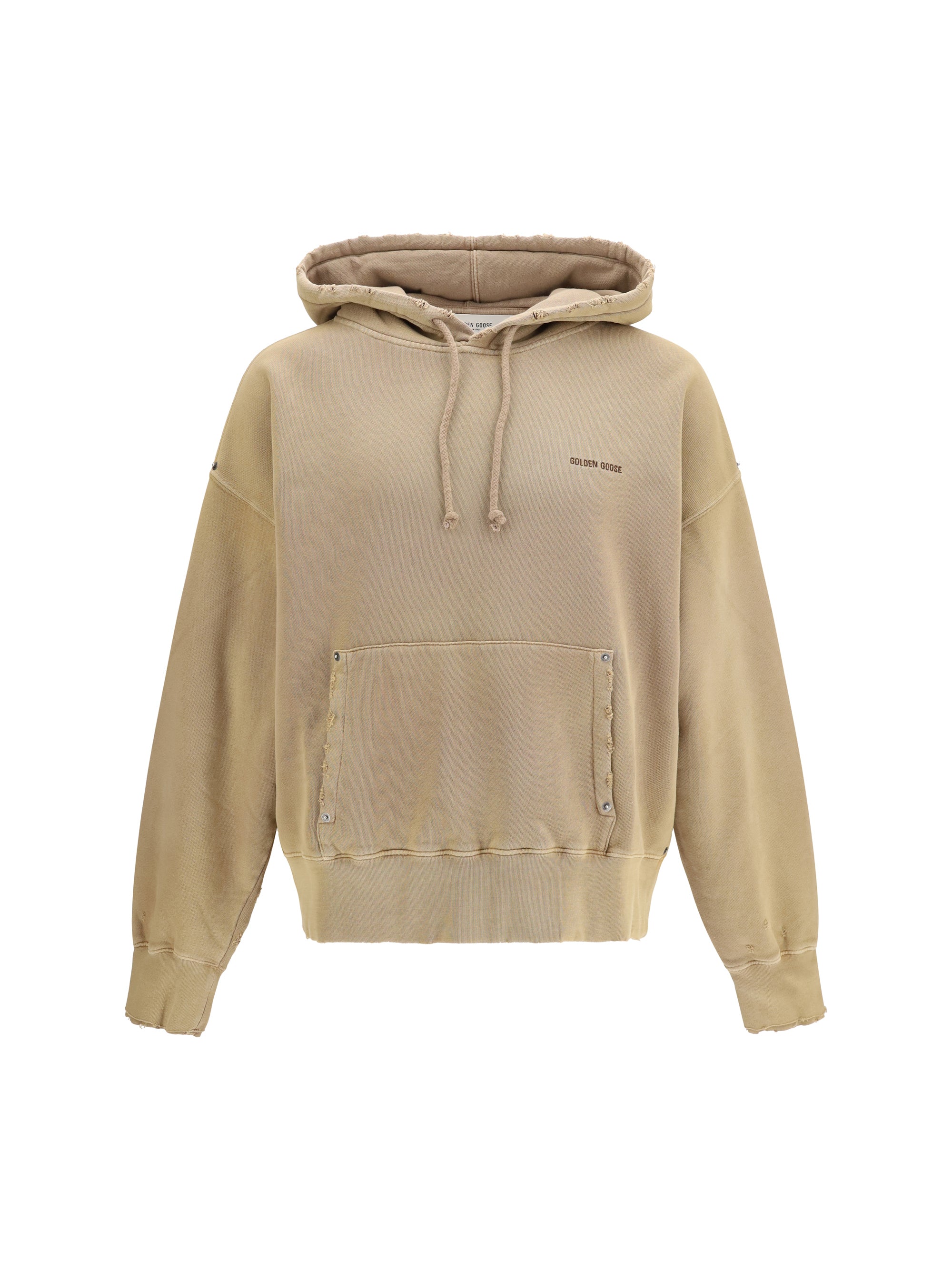 Distressed Cotton Hoodie — Beige