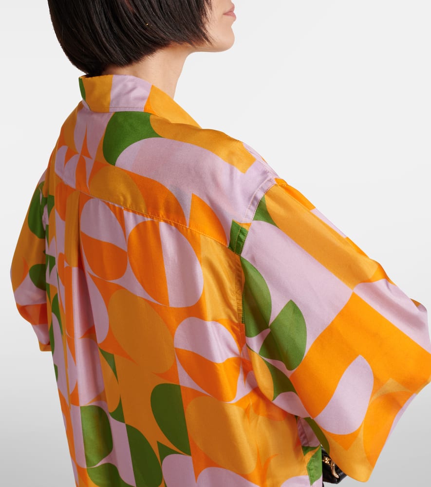 Printed silk pongee shirt dress