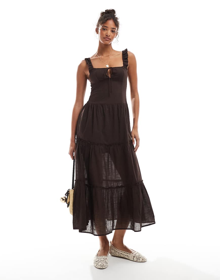 Skye corset detail maxi dress in dark oak-Brown
