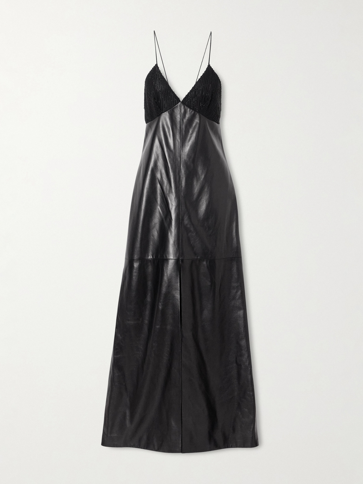 Amelia Embellished Silk-trimmed Leather Maxi Dress - Black