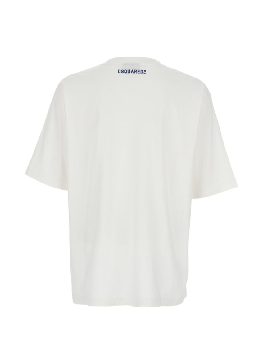 White T-Shirt With Logo Print On The Front In Cotton Man