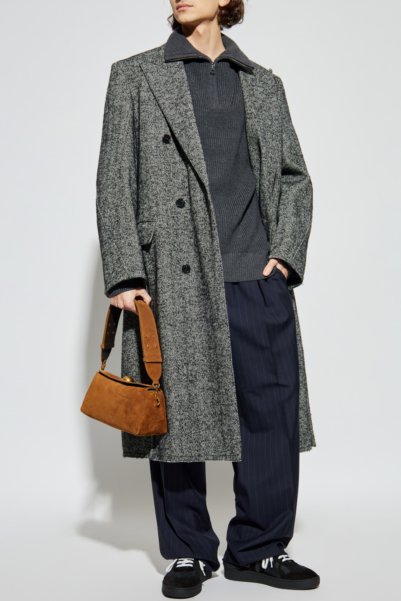 Herringbone Pattern Coat, Men's, Grey