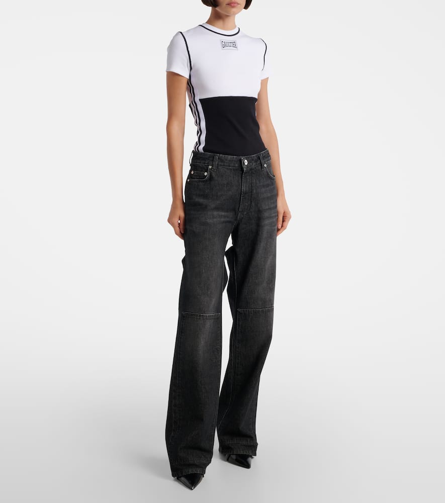 Cutout high-rise wide-leg jeans
