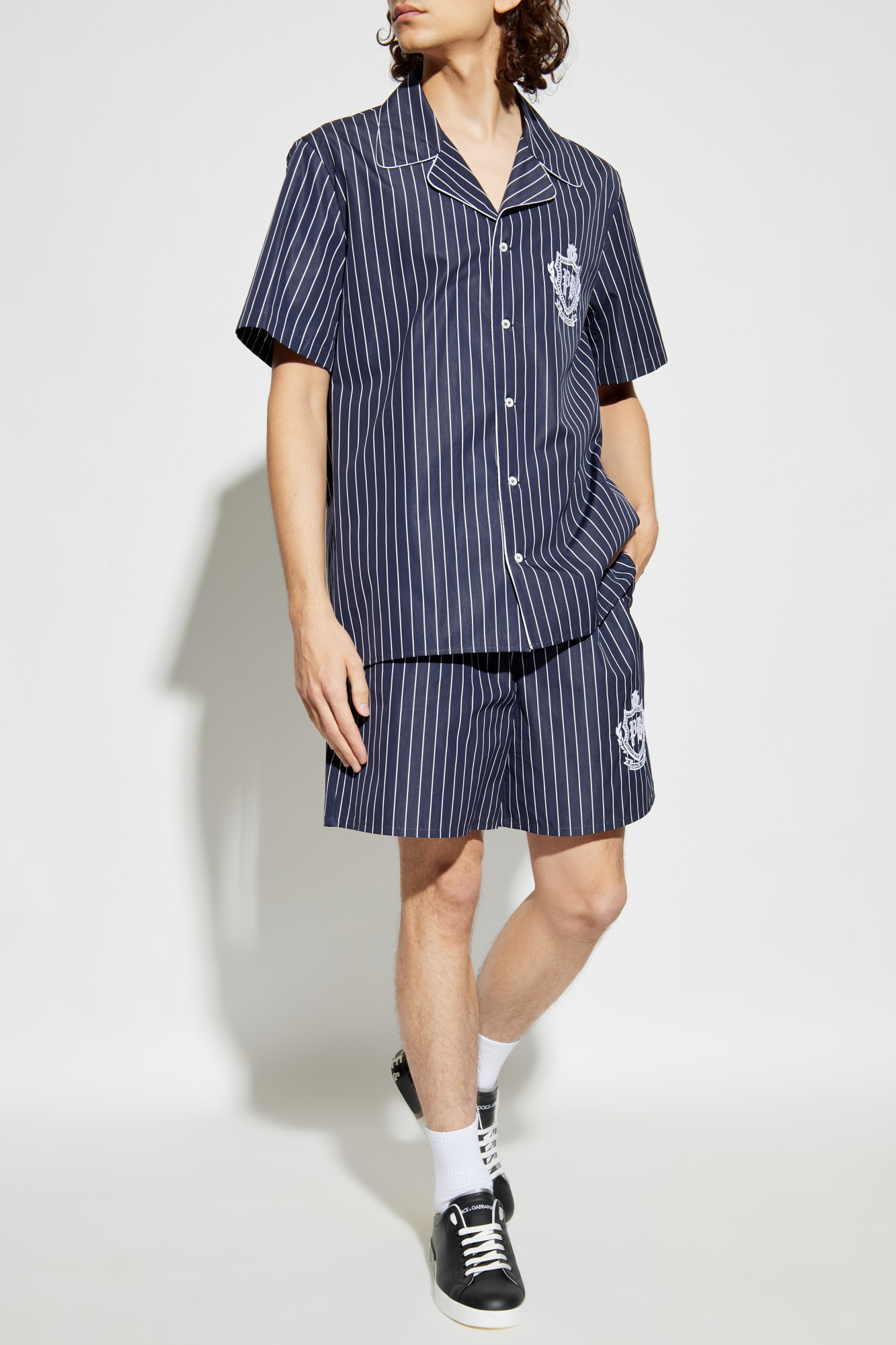 Ribbed Shorts With Logo, Men's, Navy Blue