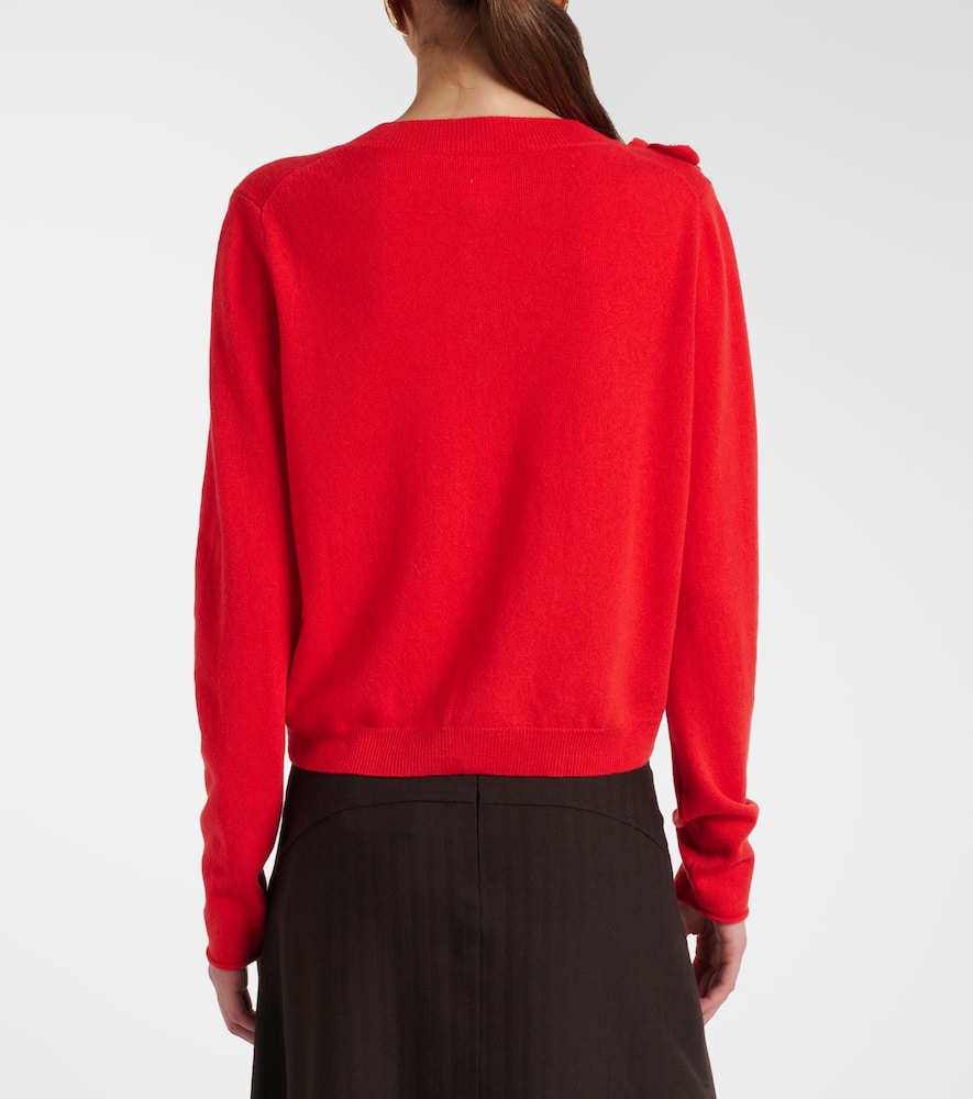 Floral-appliqué cashmere and wool cardigan