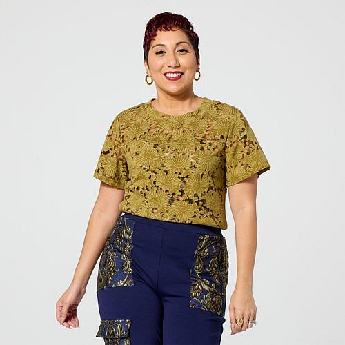 In Earnest by Byron Lars Short-Sleeve Burnout Top - Green