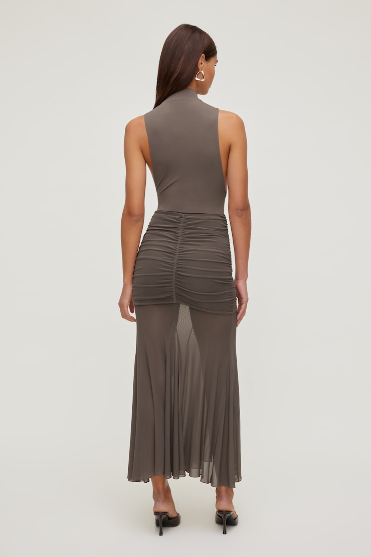 Sculpt Mock Neck Sleeveless Bodysuit - Brown - Women Clothing
