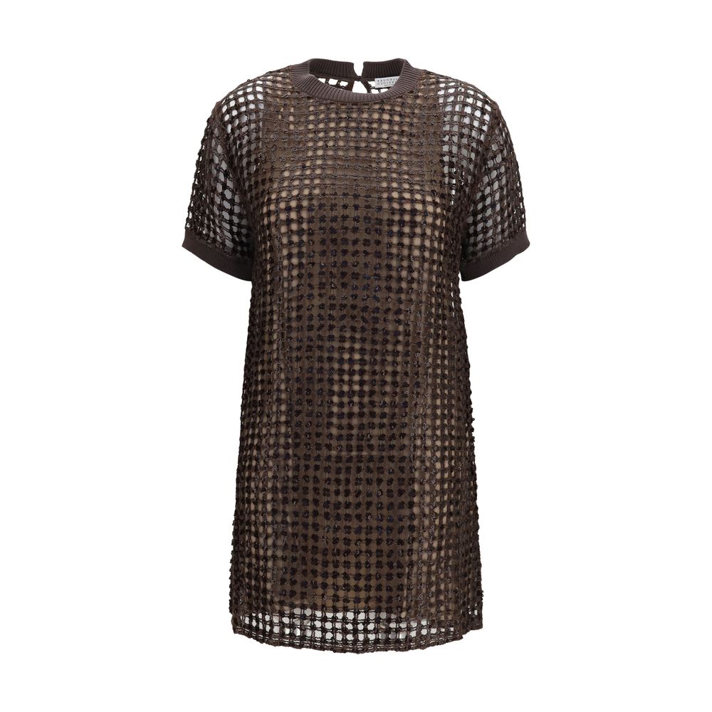 Sequin Mesh Dress — Brown